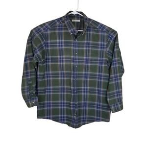Wentworth Men's Green Plaid Long Sleeve Button-Up Shirt L Cotton/Polyester